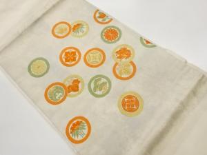 引箔丸文に蝶・松・古典柄模様織出し名古屋帯